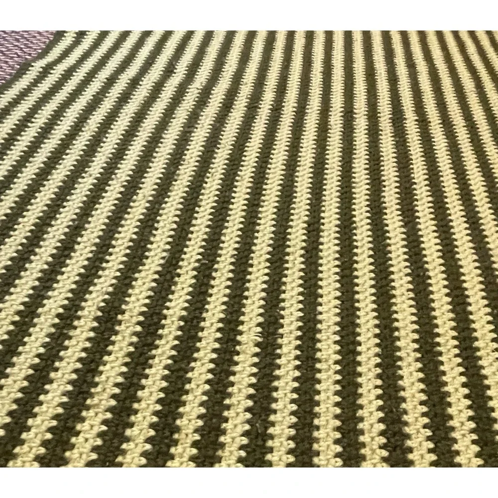 Handmade Throw Afghan Blanket Striped Dark Light Green Tassles Fringe 46